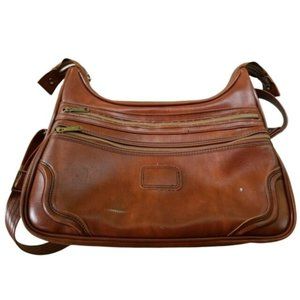 VTG SEARS Faux Leather Brown Overnight Travel Messenger Bag Vegan YKK Zipper